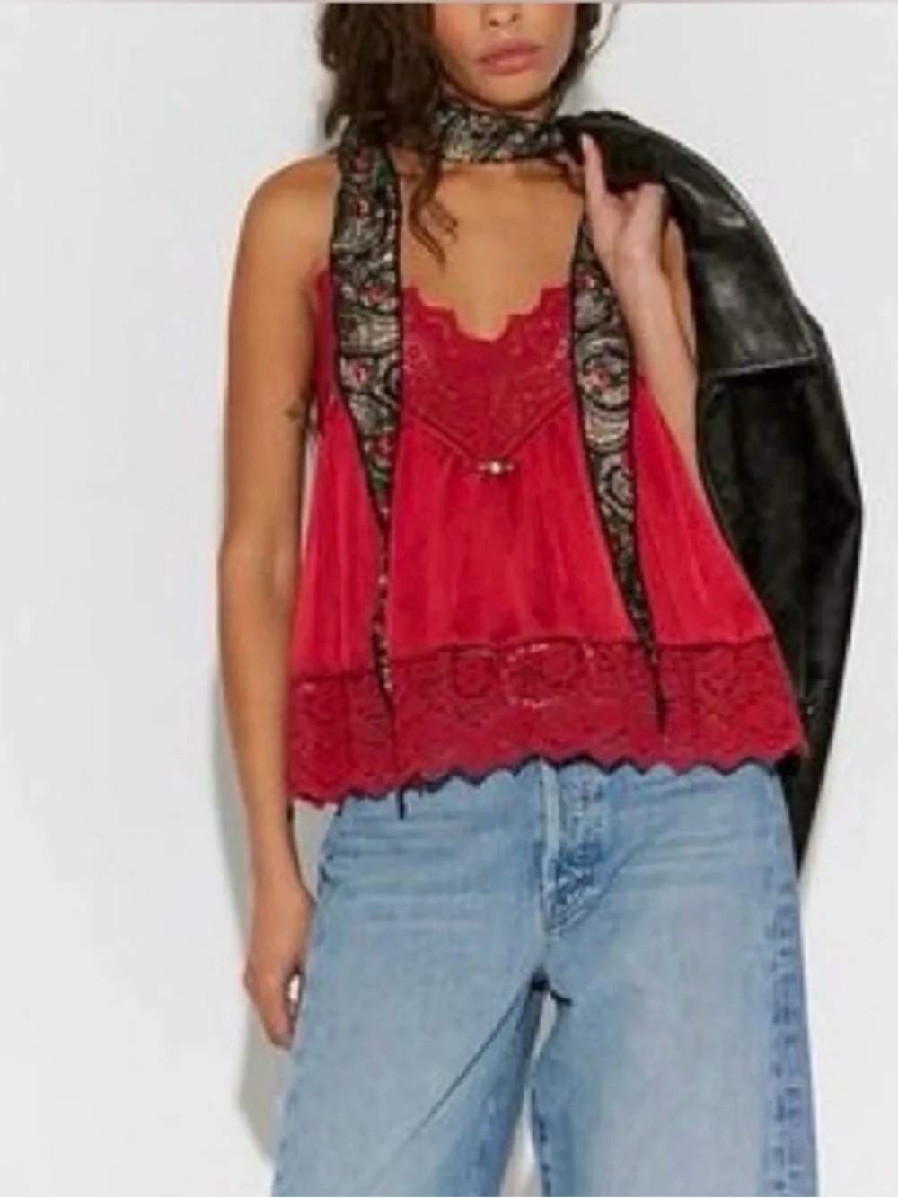 NWT Intimately Free People Luxe Red Lace Cami Slip Top S Boho